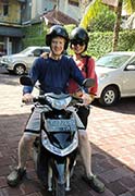 Seth Alberty wearing helmet and on motor scooter in Bali Indonesia